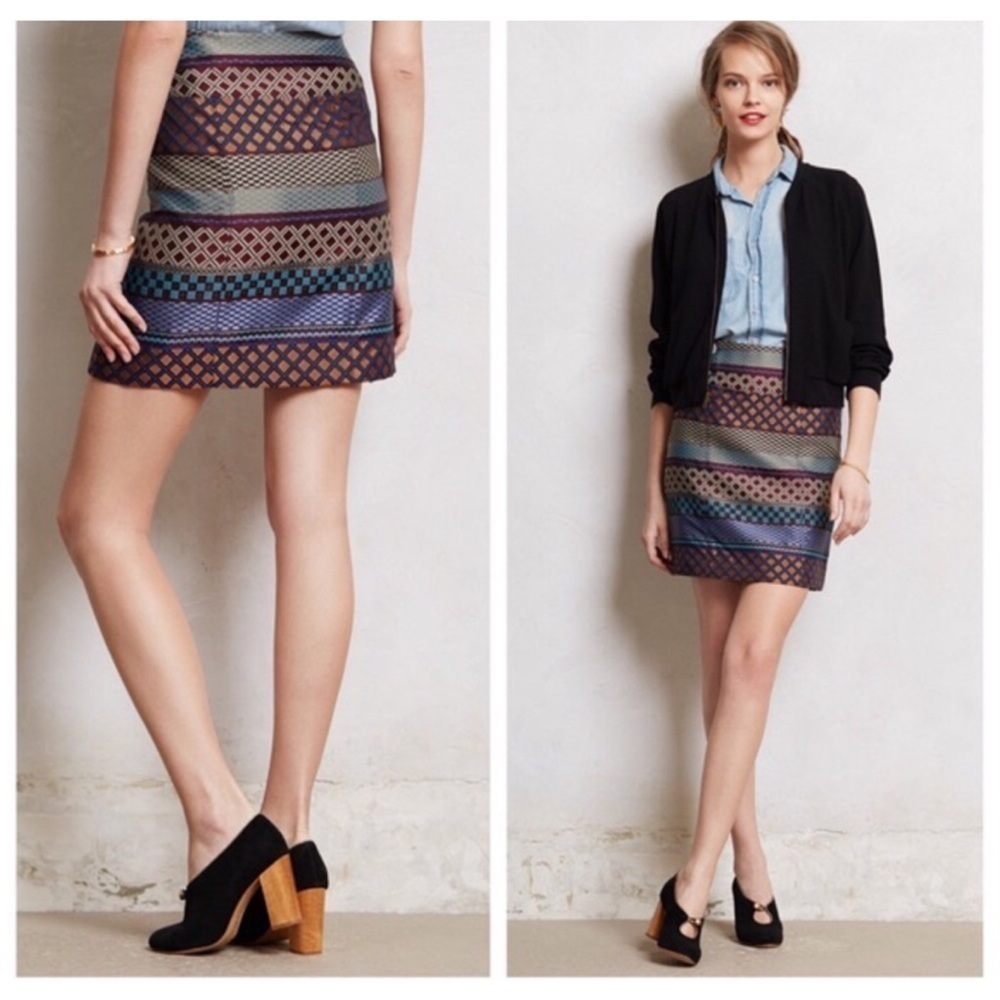EUC Anthro Maeve Audra Geo Mixed Pattern Skirt 2​​​​​​